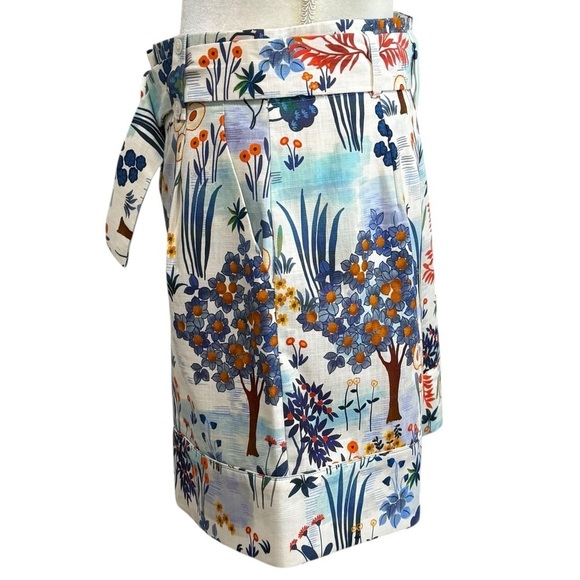 Tara Jarmon NWT Belted Shelby 100% Cotton Blue Floral Printed High Waist Shorts - Picture 12 of 16